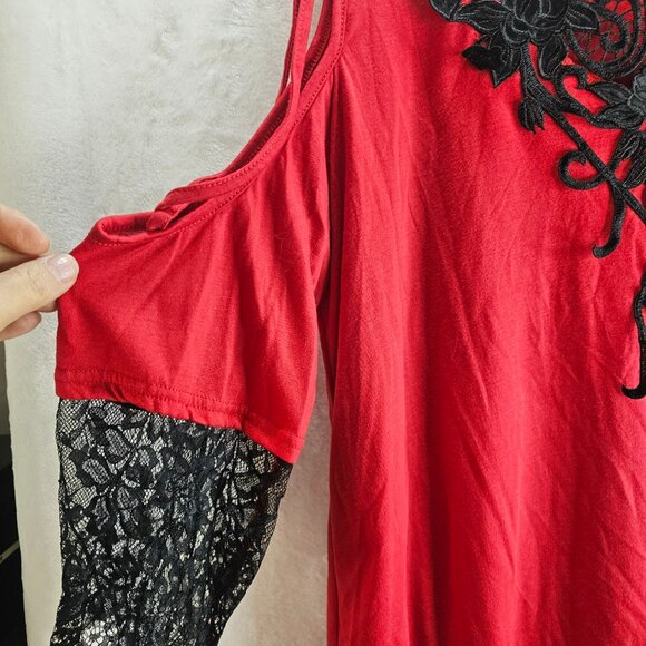 XXL Women Lace Off Shoulder Blouse T-Shirt Casual Top Red Black Pullover - Picture 3 of 12